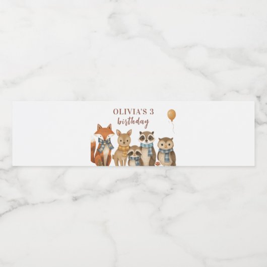 ウッドランド動物誕生日森林動物 ペットボトルラベル (シングルラベル)