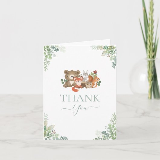 ウッドランド動物赤ちゃんシャワーありがとう囲い サンキューカード (正面)