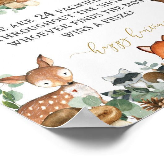 ウッドランド動物赤ちゃんシャワーおしゃぶり狩りゲーム ポスター (角)