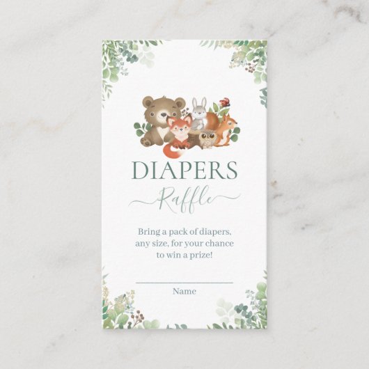 ウッドランド動物赤ちゃんシャワーおむつラッフルエンクロ エンクロージャーカード (正面)