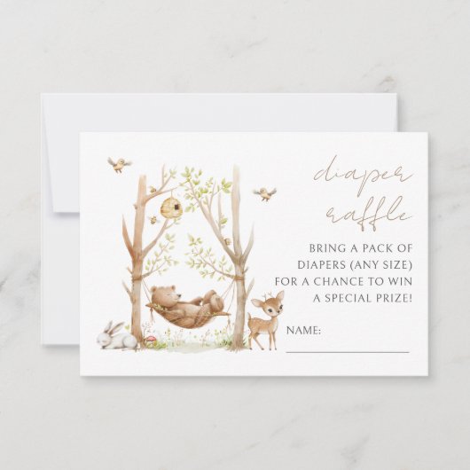 ウッドランド動物赤ちゃんシャワーおむつラッフルカード 出欠カード (正面)