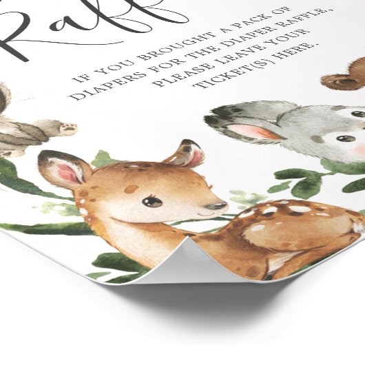 ウッドランド動物赤ちゃんシャワーおむつラッフルサイン ポスター (角)