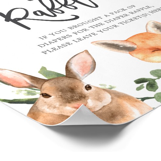 ウッドランド動物赤ちゃんシャワーおむつラッフルサイン ポスター (角)