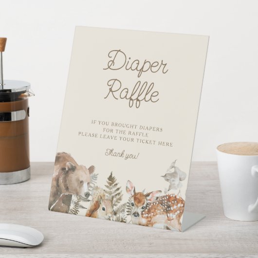 ウッドランド動物赤ちゃんシャワーおむつラッフルサイン 台座サイン (インサイチュ)