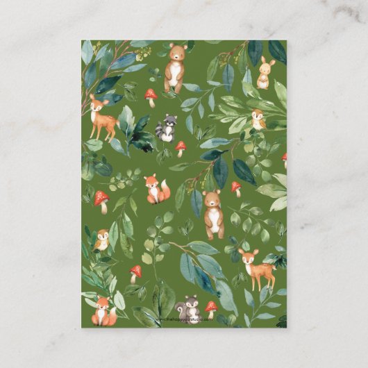 ウッドランド動物赤ちゃんシャワーおむつラッフルチケット エンクロージャーカード (裏面)