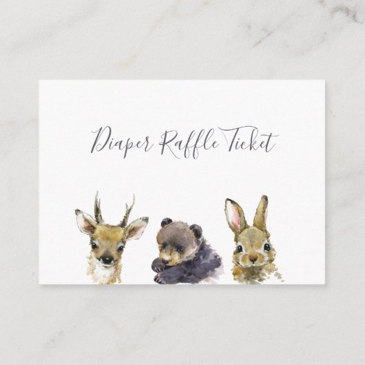 ウッドランド動物赤ちゃんシャワーおむつラッフルチケット エンクロージャーカード (裏面)