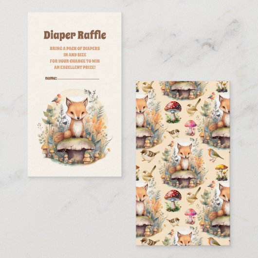 ウッドランド動物赤ちゃんシャワーおむつラッフル エンクロージャーカード (正面/裏面)