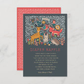 ウッドランド動物赤ちゃんシャワーおむつラッフル 招待状 (正面/裏面)