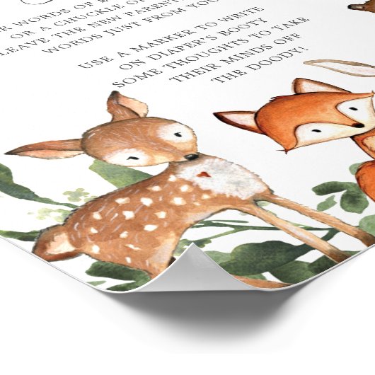 ウッドランド動物赤ちゃんシャワーおむつ思考サイン ポスター (角)