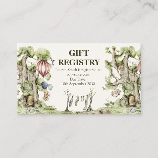 ウッドランド動物赤ちゃんシャワーかわいいギフトレジストリ 名刺 (正面)