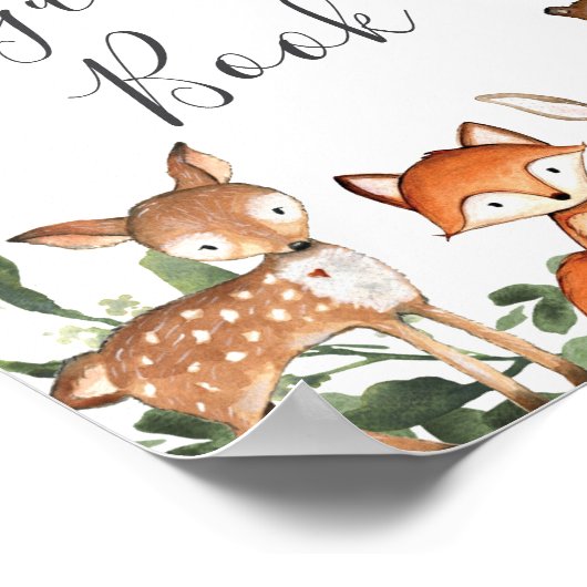 ウッドランド動物赤ちゃんシャワーのゲストブックサイン ポスター (角)