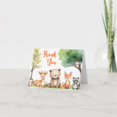 ウッドランド動物赤ちゃんシャワーオレンジ男女兼用 サンキューカード (正面)