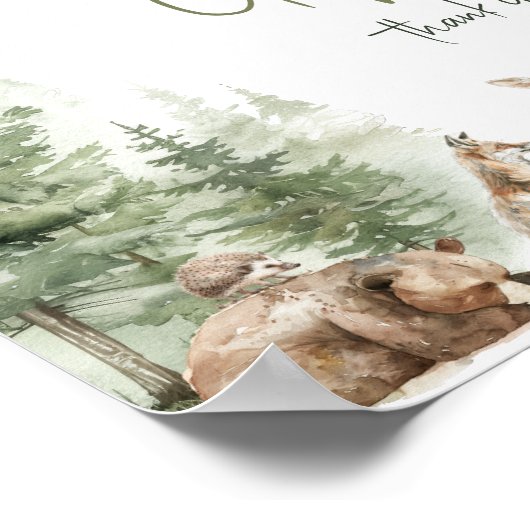 ウッドランド動物赤ちゃんシャワーカードとギフトサイン ポスター (角)