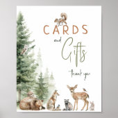 ウッドランド動物赤ちゃんシャワーカードとギフトサイン ポスター (正面)