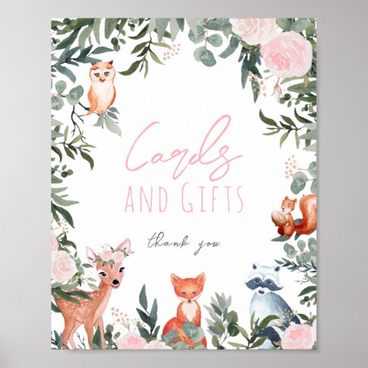 ウッドランド動物赤ちゃんシャワーカードとギフトサイン ポスター (正面)