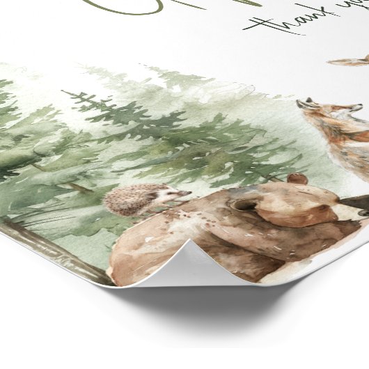 ウッドランド動物赤ちゃんシャワーカードとギフトサイン ポスター (角)