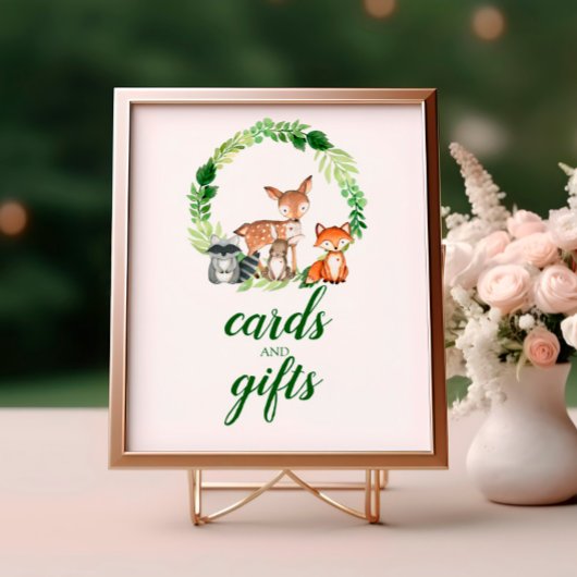 ウッドランド動物赤ちゃんシャワーカードとギフト ポスター