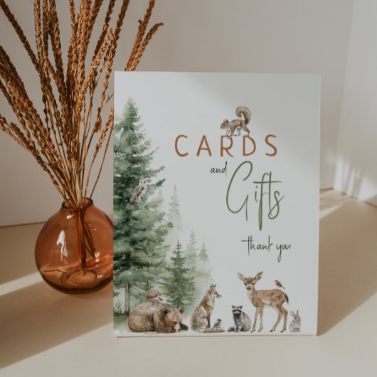 ウッドランド動物赤ちゃんシャワーカードとギフト 台座サイン