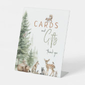 ウッドランド動物赤ちゃんシャワーカードとギフト 台座サイン (正面)