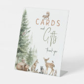 ウッドランド動物赤ちゃんシャワーカードとギフト 台座サイン (正面)