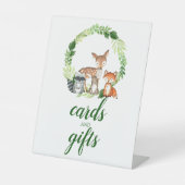 ウッドランド動物赤ちゃんシャワーカードとギフト 台座サイン (正面)