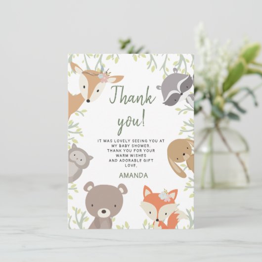 ウッドランド動物赤ちゃんシャワーサンキューカード 招待状 (スタンド正面)
