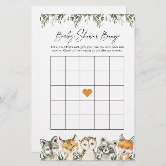 ウッドランド動物赤ちゃんシャワービンゴゲーム (正面/裏面)