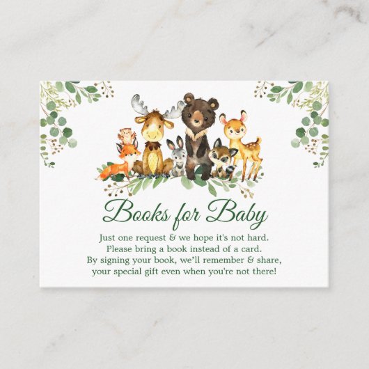 ウッドランド動物赤ちゃんシャワーブックベビーカード エンクロージャーカード (正面)
