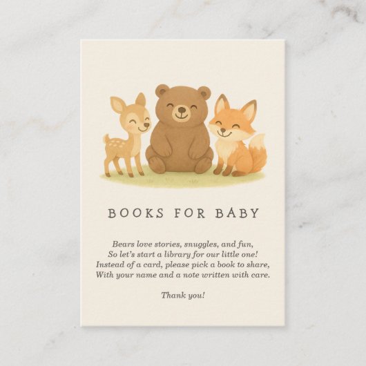 ウッドランド動物赤ちゃんシャワー予約リクエスト エンクロージャーカード (正面)