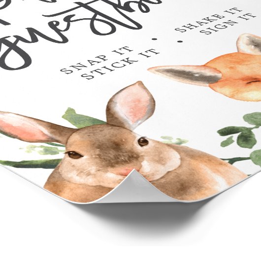 ウッドランド動物赤ちゃんシャワー写真ゲストブックサイン ポスター (角)