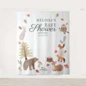 ウッドランド動物赤ちゃんシャワー写真ブース背景 タペストリー (正面)
