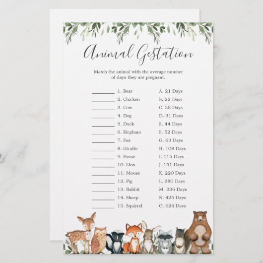 ウッドランド動物赤ちゃんシャワー動物退院戦 (正面/裏面)