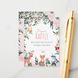 ウッドランド動物赤ちゃんシャワー女の子おむつラッフル エンクロージャーカード
