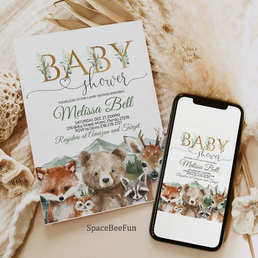 ウッドランド動物赤ちゃんシャワー招待少年ベア 招待状