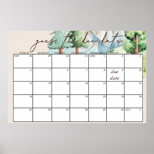 ウッドランド動物赤ちゃんシャワー推定期日サイン ポスター (正面)