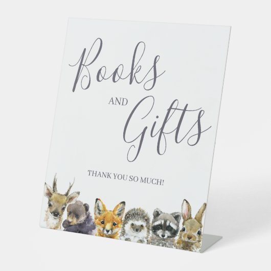 ウッドランド動物赤ちゃんシャワー本とギフトサイン 台座サイン (正面)