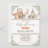 ウッドランド動物赤ちゃんシャワー森の友人 招待状 (正面)
