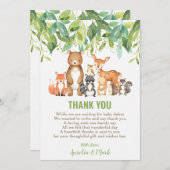 ウッドランド動物赤ちゃんシャワー森ボーイニュートラル サンキューカード (正面/裏面)