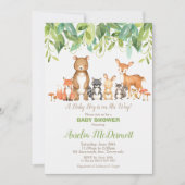 ウッドランド動物赤ちゃんシャワー森ボーイニュートラル 招待状 (正面)