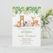 ウッドランド動物赤ちゃんシャワー森ボーイニュートラル 招待状 (スタンド正面)