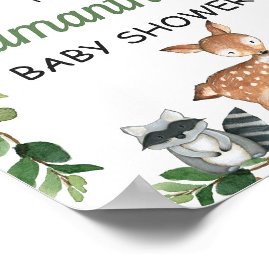ウッドランド動物赤ちゃんシャワー歓迎サイン ポスター (角)