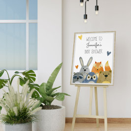 ウッドランド動物赤ちゃんシャワー歓迎サイン ポスター