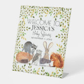 ウッドランド動物赤ちゃんシャワー歓迎サイン 台座サイン (正面)