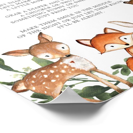 ウッドランド動物赤ちゃんシャワー深夜おむつ ポスター (角)