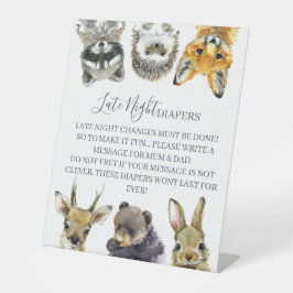 ウッドランド動物赤ちゃんシャワー深夜おむつ 台座サイン