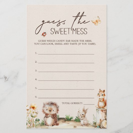 ウッドランド動物赤ちゃんシャワー甘い混乱ゲームを推測 チラシ (正面)