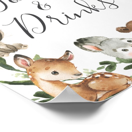 ウッドランド動物赤ちゃんシャワー食品とドリンクの看板 ポスター (角)