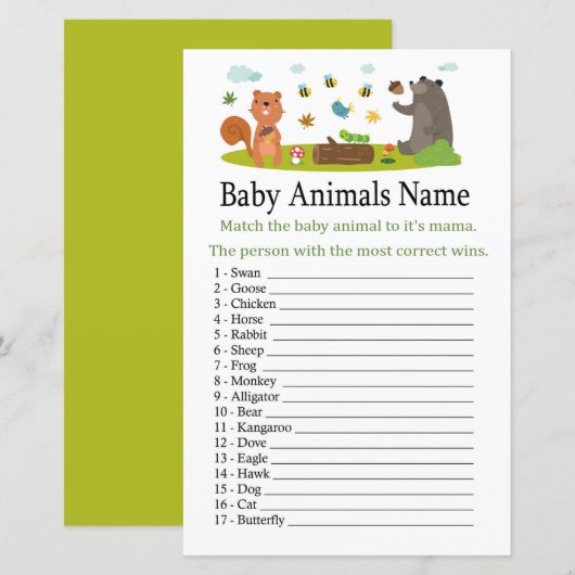 ウッドランド動物赤ん坊の動物の名前ゲーム (正面/裏面)