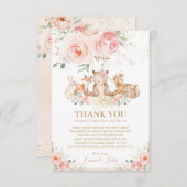 ウッドランド動物赤面ピンクフローラシャワー サンキューカード (正面/裏面)