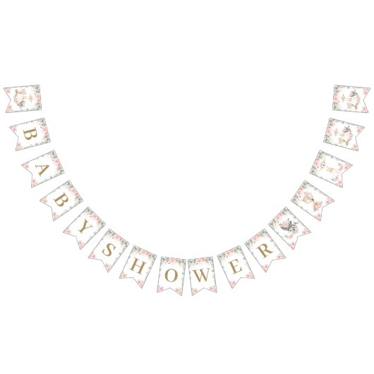 ウッドランド動物赤面ピンクフローラベビーシャワー バンティングフラッグ (全)